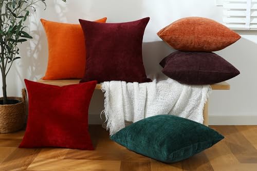 Jeneoo Navy Blue Chenille Throw Pillow Covers Set of 2 18x18 Inches - Soft Couch Cushion Cases for Living Room & Sofa Decor