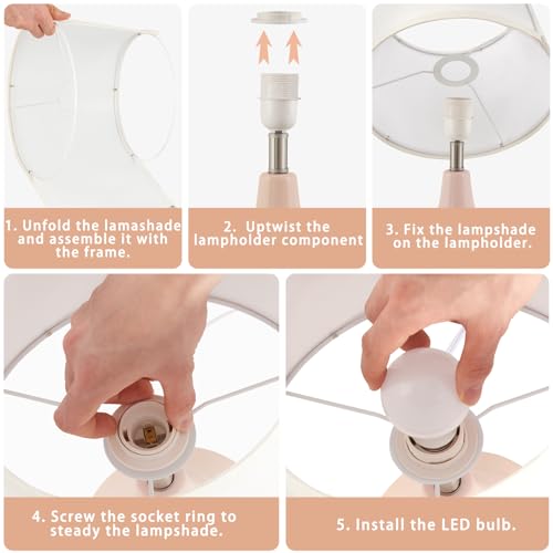 GyroVu 18.63-Inch Pink Ceramic Bedside Table Lamp Set of 2 with LED Bulbs
