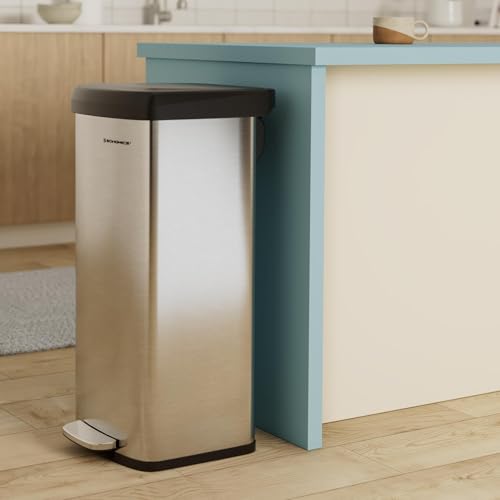 SONGMICS 18-Gallon Stainless Steel Kitchen Trash Can with Stay-Open Lid, Step Pedal & Odor Filter - Silver & Black ULTB520E68