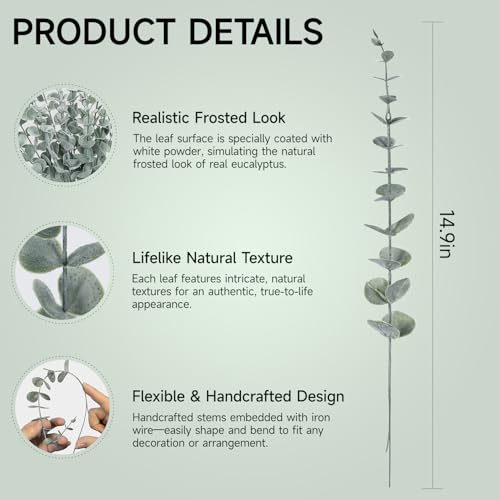 18pcs Artificial Eucalyptus Stems, Fake Greenery Leaves for Floral Arrangements, Home Office, Wedding Centerpiece, Christmas Party Decor