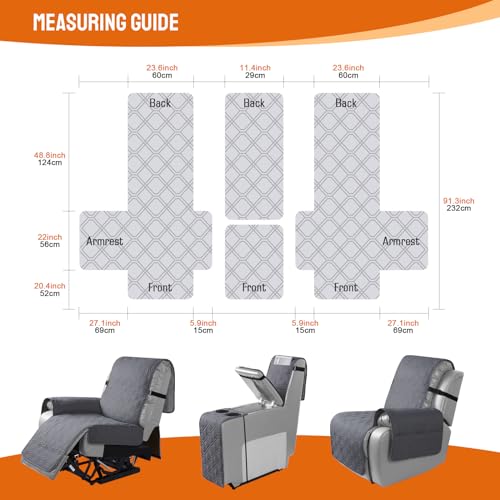 Loveseat Recliner Cover with Console Waterproof 2 Seater Dark Gray