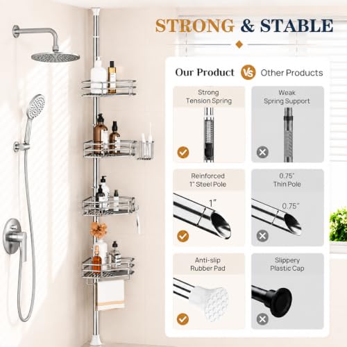 SEIRIONE Rustproof Corner Shower Caddy Tension Pole for Bathroom