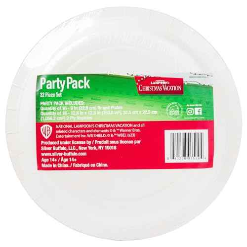 Silver Buffalo Christmas Vacation National Lampoon's 32 Pack Partyware Disposable Paper Plates and Napkins