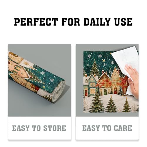 Giwawa Xmas Village House Placemats Set of 4 12x18 Inch Linen Winter Snowflake Decor