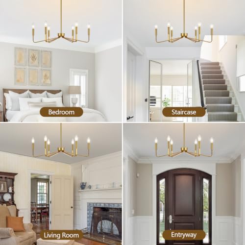 Brushed Gold 6-Light Candle Chandelier - Modern Dining Room Fixture