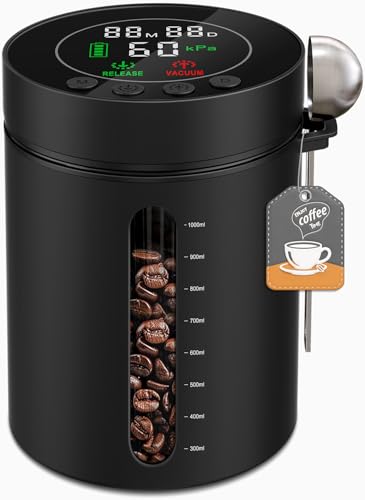 ZDXBO Automatic Vacuum Coffee Canister 1.3L Black with LED Display