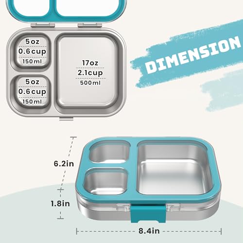 Stainless Steel Bento Lunch Box 800ml Blue Leak-Proof Kid & Adult Container