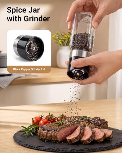 24 Pack Glass Spice Jars with Labels, Dual Shaker & Pepper Grinder Lids