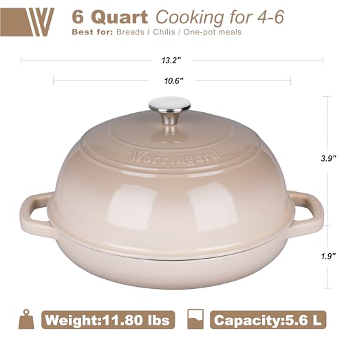 VORRINGARD 6 Qt Enameled Cast Iron Dutch Oven with Lid & Bread Baking Set - Latte