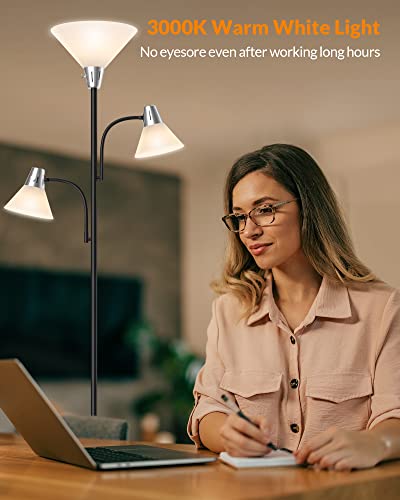LEPOWER Floor Lamp with 3 Heads and Replaceable 3000K LED Lights – Adjustable Standing Lighting