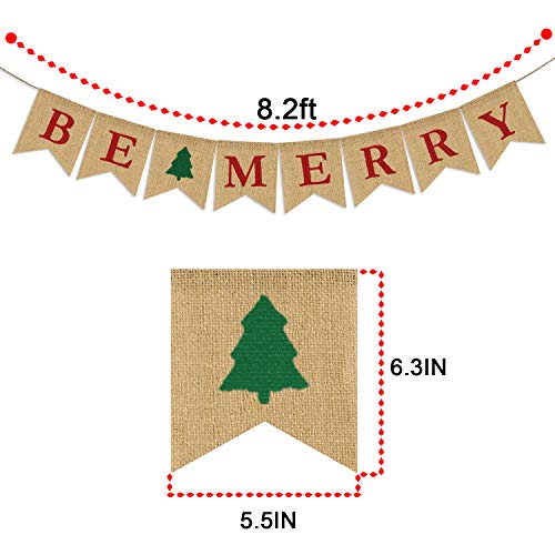 Christmas Burlap Banner - Be Merry Holiday Wall Decor & Tree Garland