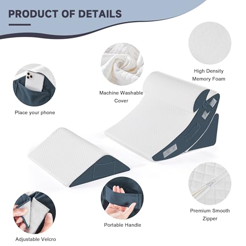 Yojoker 4PCS Orthopedic Wedge Pillow Set for Sleep & Post Surgery Support - Navy Blue Variation