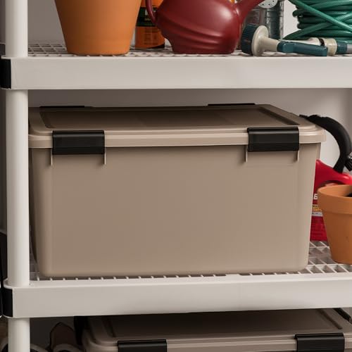 IRIS USA 4-Pack 63 Qt Storage Bins with Gasket Lids - Tan, Heavy-Duty & Stackable