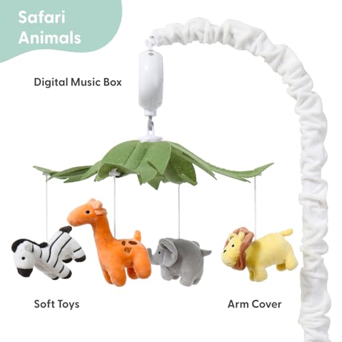 Musical Baby Crib Mobile with Safari Animals & 12 Lullabies - White Nursery Decor