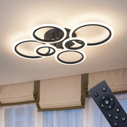Shine LUEST 6 Rings Black Modern LED Ceiling Light Fixture, Flush