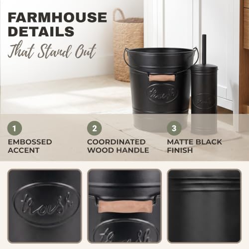 Autumn Alley Matte Black Farmhouse Bathroom Trash Can & Toilet Brush Set