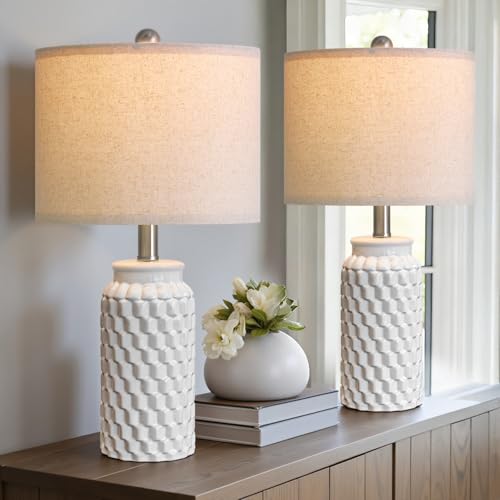USumkky 20.5 Inch White Modern Ceramic Bedside Table Lamps Set of 2