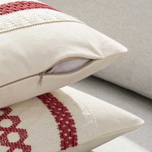 MIULEE 18x18 Red Boho Macrame Throw Pillow Covers Set of 2