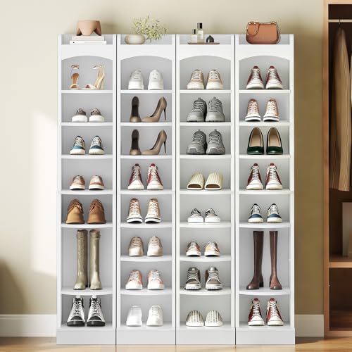 YATINEY 9-Tier Wooden Shoe Rack - White, Narrow Tall Shoe Organizer, 10.2"L x 13.4"W x 65.7"H