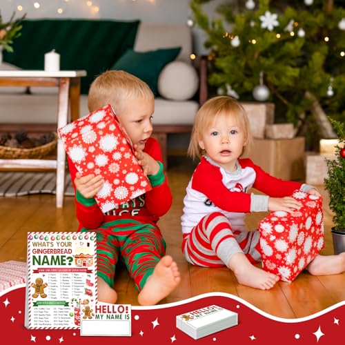 MJSXY Gingerbread Man - Christmas Family Party Game Sign + Name Tags (What’s Your Gingerbread Name) — 5x7 sign, 3.5x2.1 stickers, dual-sided