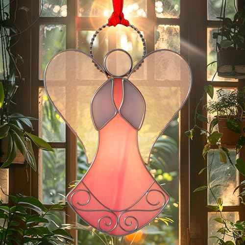 New Pink Angel Suncatcher Stained Glass Suncatchers for Windows Hanings Ornament Home or Garden Decorative Gifts for Mom Teacher Friends Birthday Christmas Tree Holiday Hanging Decor