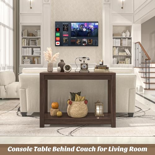 Small Farmhouse Entryway Table with Storage - Black Walnut, 32 Inch Narrow Console