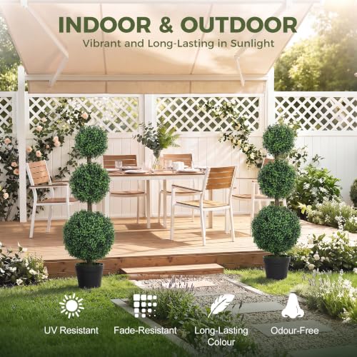 Artificial Triple Ball Boxwood Topiary Trees Set of 2 - 40 Inches Outdoor
