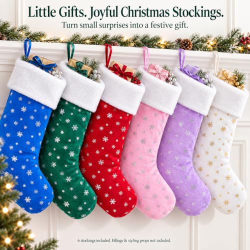 6 Pack Christmas Stockings, Colorful Snowflake Set for Family Holiday