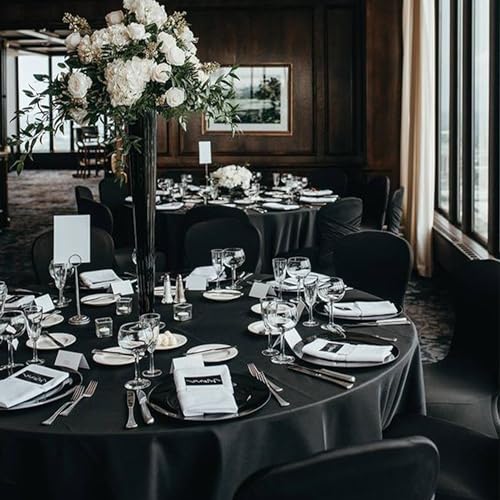 Black Round Tablecloth 120 Inch Pack of 10 - Stain & Wrinkle Resistant Polyester