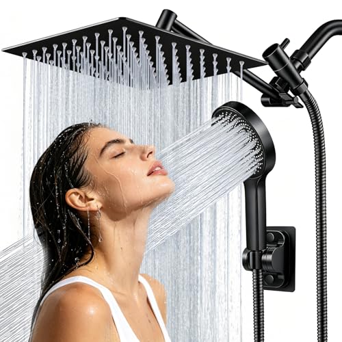 Yurnomy Black 8 Inch Multifunction Rain Shower Head with Handheld Spray & 11" Extension Arm