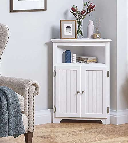 UTEX Corner Bathroom Cabinet with Doors and Adjustable Shelf - White