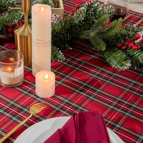 LOSIVISHE Christmas Plaid 144" x 60" Waterproof Tablecloth - Red Check Holiday Table Cover