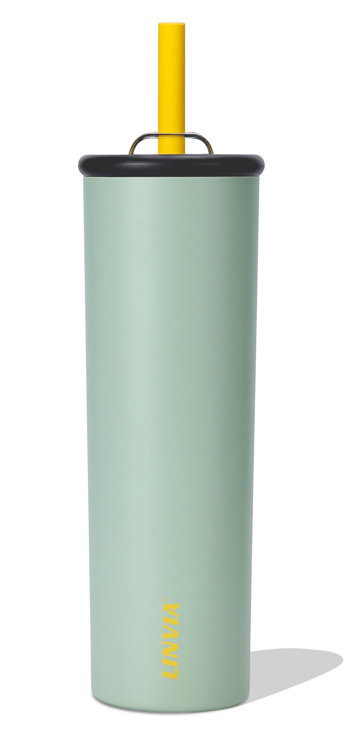 LINVIA Candy Tumbler, 25 oz Kids Insulated Stainless Steel Water Bottle with Spill Resistant Silicone-Metal Straw and 2-in-1 Lid, BPA-Free, Cup Holder Friendly, Dishwasher Safe, Avocado Green