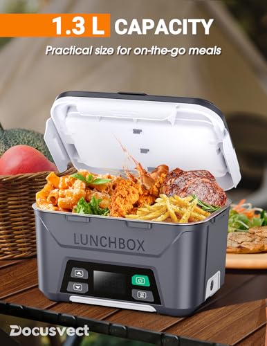 Docusvect Titanium Gray Cordless Electric Lunch Box 1.3L with Schedule Heating