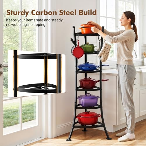 6-Tier Cast Iron Pot Rack Organizer for Kitchen Cookware Storage