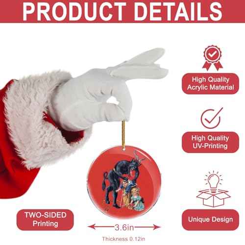 Krampus Classic Red Theme - Christmas Ornaments - Christmas Decorations - 3.6 in Acrylic Two Sided Printing - Gag Gifts - Nasty Naughty Gifts - White Elephant Gifts -Stocking Stuffers