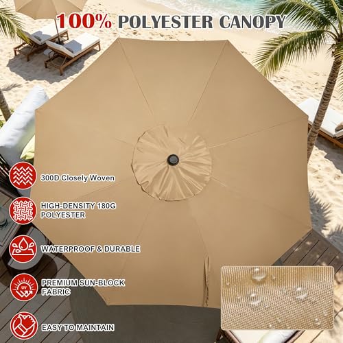 Blissun 9' Outdoor Patio Umbrella TAN with 8 Sturdy Ribs, Tilt & Crank