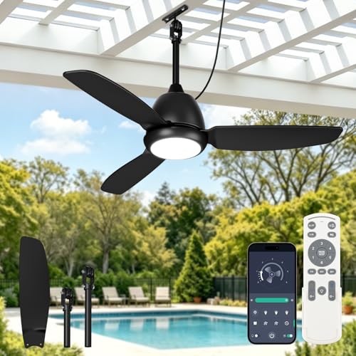Black Outdoor Ceiling Fan with Light 42in Weatherproof Remote & App Control