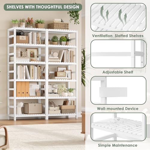 White 6-Tier Bamboo Shelf with Adjustable Shelves - Large Capacity Kitchen Storage