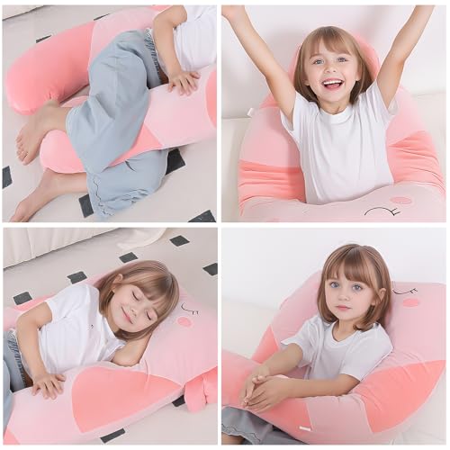 Pink Axolotl U-Shaped Plush Body Pillow for Kids - Soft Large Sleeping Cushion