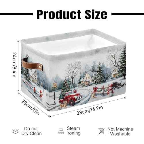 Christmas Tree Red Truck Basket - Merry Christmas Storage Bin Collapsible - Xmas Winter Snowman Snowflake Golden Retriever Dog Basket - Xmas Large Baskets for Kids Clothes, Gifts, Books, Toys