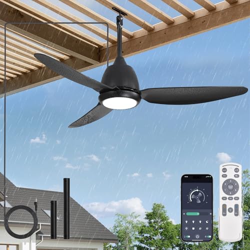 Fanbulous 42-Inch Black Outdoor Ceiling Fan with Lights, IP65 Waterproof, Remote Control