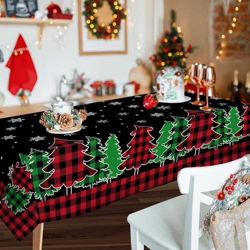 Pinata Black Buffalo Plaid Christmas Tablecloth 60 x 84 Inch Rectangular Holiday Decor