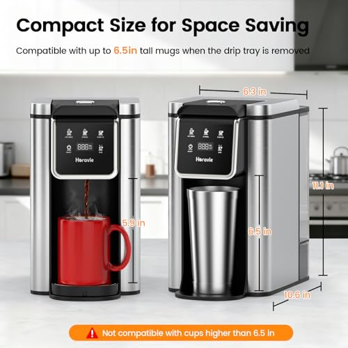 Black 11.2 Inch Single Serve Coffee Maker for K-Cup & Grounds - Strong, Hot & Iced Brew, 6-14oz, 50oz Removable Tank