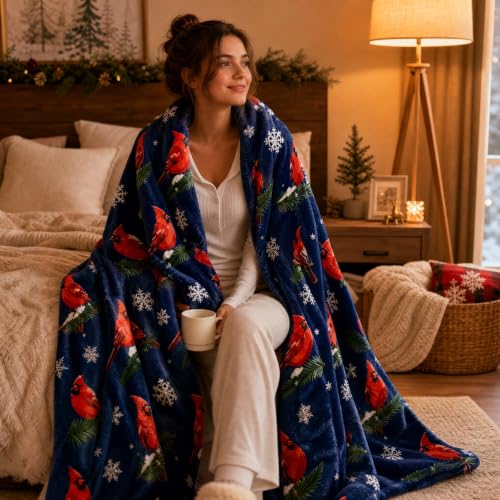 40x60 inch Cardinal Throw Blanket - Christmas Winter Home Decor Gift for Women