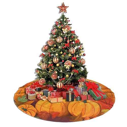 Fall Maple Pumpkins Christmas Tree Skirts, 30" Thanksgiving Xmas Trees Skirts Tree Cloth Mats for All Season Decorations for Party Home Outdoor