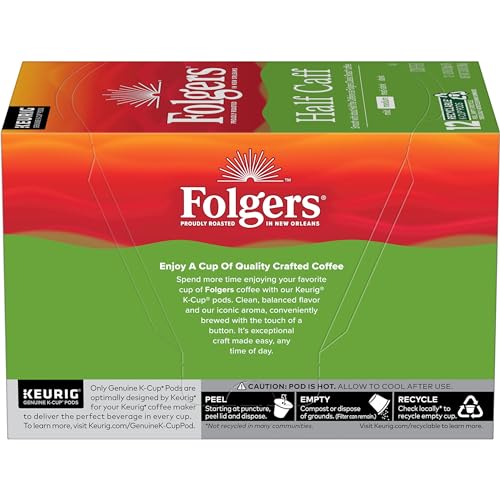 Folgers Half Caff Medium Roast Coffee K-Cup Pods - Pack of 6 (12 Count Each)