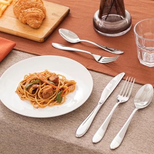 Silverware Set for 12 - 60 Pieces Stainless Steel Flatware with Mirror Finish - Variation of 60-Piece / Silver