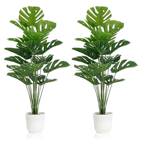32 Inch Artificial Monstera Plants in Pots - Set of 2 Faux Tropical Trees for Home Office Garden Decor