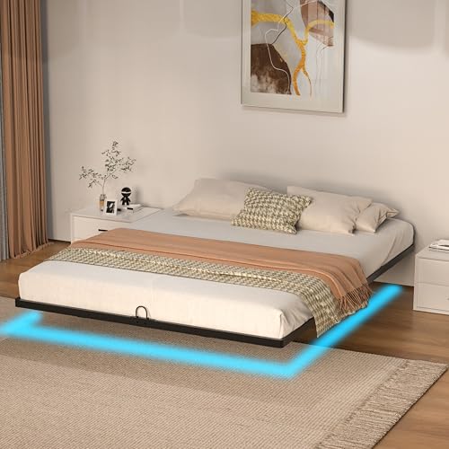 Floating Bed Frame with Smart LED Lights Queen - Modern Metal Platform Bed No Box Spring Needed